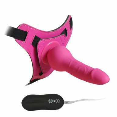 Розовый страпон 10 Mode Vibrations 6.3 Harness Silicone Dildo - 15,5 см., фото
