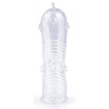 Прозрачная закрытая насадка на пенис с шипиками - 12,5 см., фото