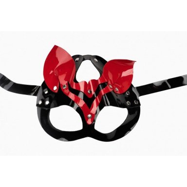 Черно-красная лакированная маска кошки с ушками фото 3