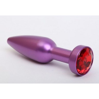 Фиолетовая анальная пробка с красным стразом - 11,2 см., фото