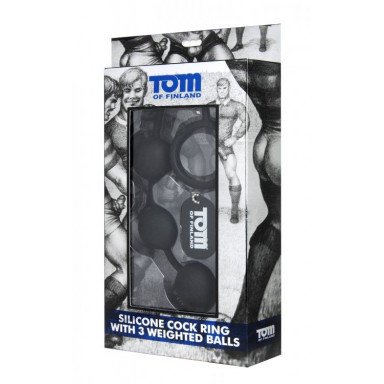Анальные шарики Tom of Finland Silicone Cock Ring with 3 Weighted Balls фото 3