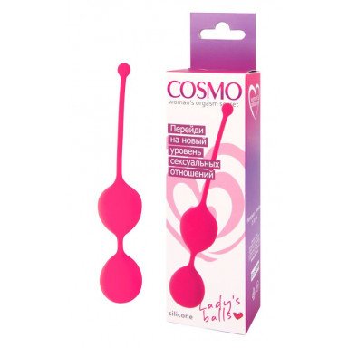 Розовые двойные вагинальные шарики Cosmo с хвостиком для извлечения фото 2