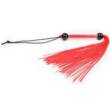 Красная многохвостая плеть с черными шариками на рукояти - 35 см., фото