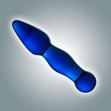 Синий анальный стимулятор из стекла - 13 см., фото