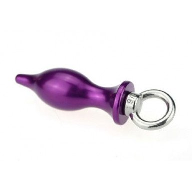 Фиолетовая металлическая анальная пробка с кольцом - 7 см., фото