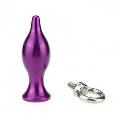 Фиолетовая металлическая анальная пробка с кольцом - 7 см. фото 2