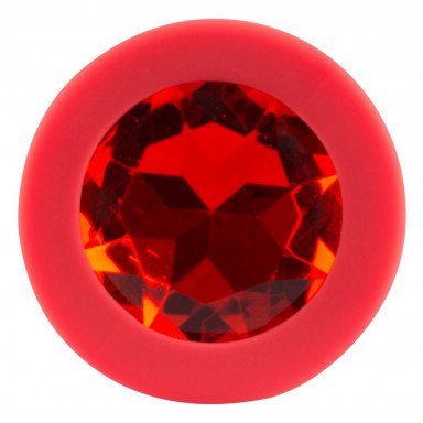 Красная силиконовая анальная пробка с красным кристаллом Joy - 7,2 см. фото 3