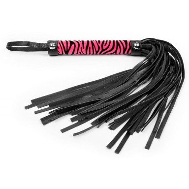 Черная многохвостовая плеть с круглой розовой ручкой-зеброй - 39 см., фото