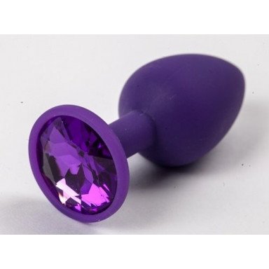 Фиолетовая силиконовая анальная пробка с фиолетовым стразом - 7,1 см., фото