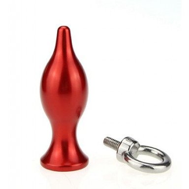 Красная металлическая анальная пробка с кольцом - 7 см. фото 2