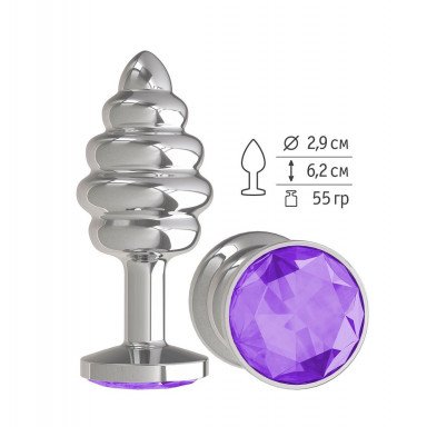 Серебристая пробка с рёбрышками и фиолетовым кристаллом - 7 см., фото