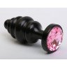 Черная фигурная анальная пробка с розовым кристаллом - 8,2 см., фото