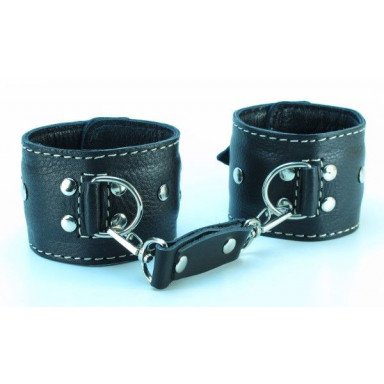 Чёрные кожаные наручники с крупной строчкой, фото