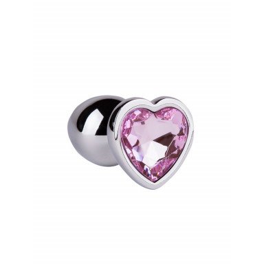 Серебристая анальная втулка с розовым кристаллом-сердцем - 7 см. фото 5