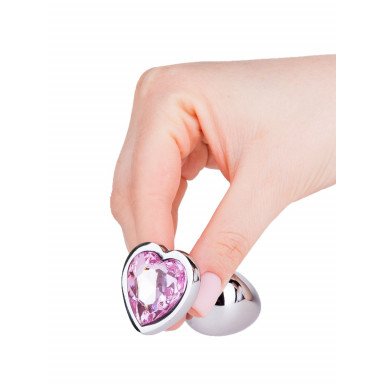 Серебристая анальная втулка с розовым кристаллом-сердцем - 7 см. фото 7