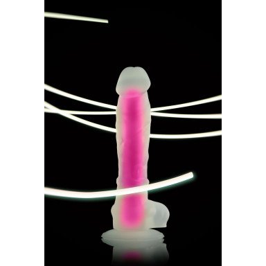 Прозрачно-розовый, светящийся в темноте фаллоимитатор Не-Он - 20 см. фото 7