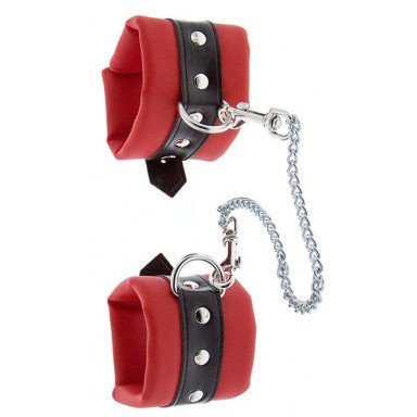 Красно-чёрные наручники на металлической цепочке, фото