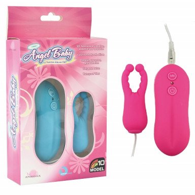 Розовый вибростимулятор с усиками Angel Baby NIpple Cock clips, фото