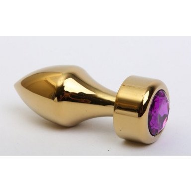 Золотистая анальная пробка с широким основанием и фиолетовым кристаллом - 7,8 см., фото