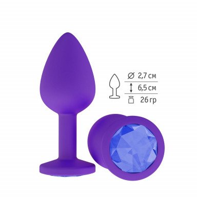 Фиолетовая силиконовая пробка с синим кристаллом - 7,3 см., фото