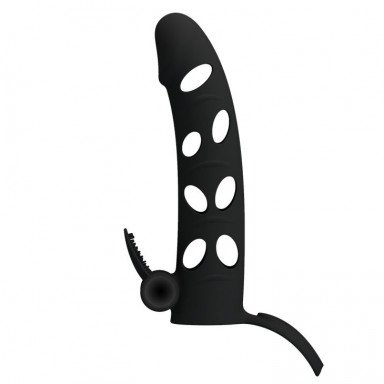 Чёрная закрытая насадка на пенис с вибрацией - 15,2 см. фото 2