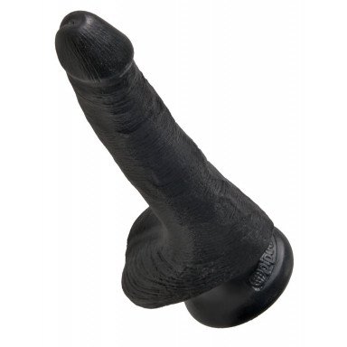 Черный фаллоимитатор с мошонкой и присоской 6 Cock with Balls - 17,8 см., фото