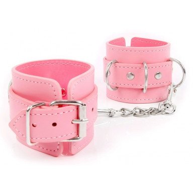 Розовые наручники на регулируемых ремешках с цепочкой, фото