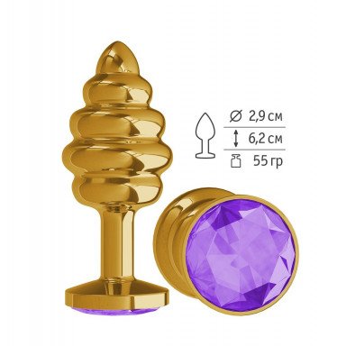 Золотистая пробка с рёбрышками и фиолетовым кристаллом - 7 см., фото