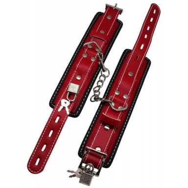 Красно-черные регулируемые наручники с фиксацией на карабинах фото 4
