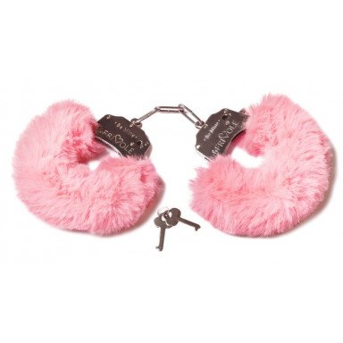 Розовые наручники с пушистым мехом и ключиками, фото
