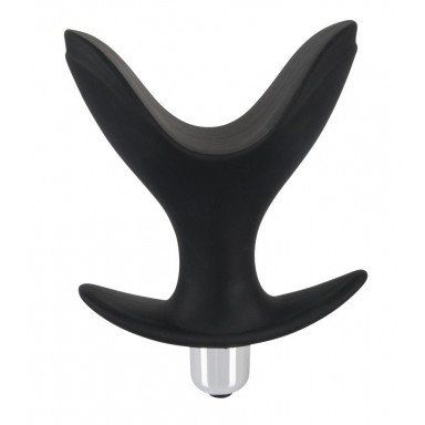 Чёрная анальная V-образная пробка Black Velvets Vibrating Anchor Plug с вибрацией - 10,3 см., фото