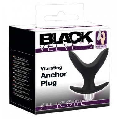 Чёрная анальная V-образная пробка Black Velvets Vibrating Anchor Plug с вибрацией - 10,3 см. фото 2