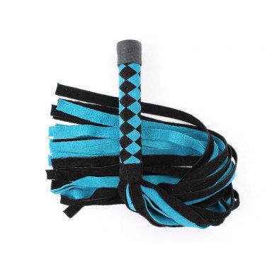 Черно-голубая замшевая плеть с ромбами на ручке - 58 см. фото 3