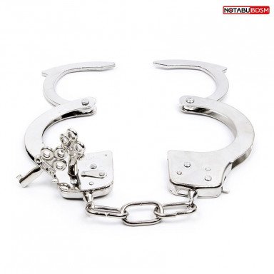 Серебристые металлические наручники на сцепке с ключиками фото 4
