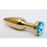 Золотистая анальная пробка с голубым кристаллом - 11,2 см., фото