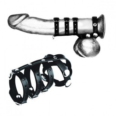 Комбинированный ремень на пенис с 3 кольцами и разделителем мошонки, фото