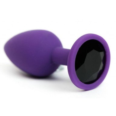 Фиолетовая анальная пробка с черным стразом - 7,6 см., фото