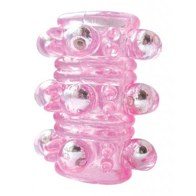 Розовая насадка на пенис Crystal sleeve с шариками и пупырышками - 5,5 см., фото