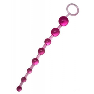 Розовая анальная цепочка с ручкой - 30 см., фото