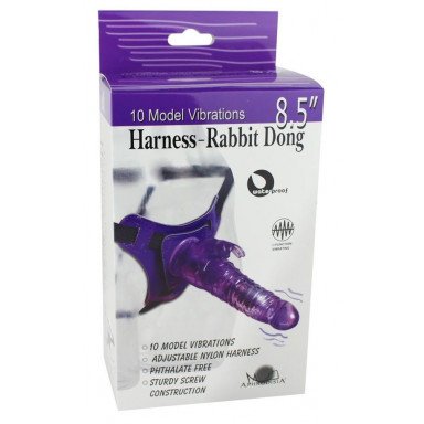 Фиолетовый страпон 10 Mode Vibrations 8.5 Harness Rabbit Dong - 19 см. фото 2