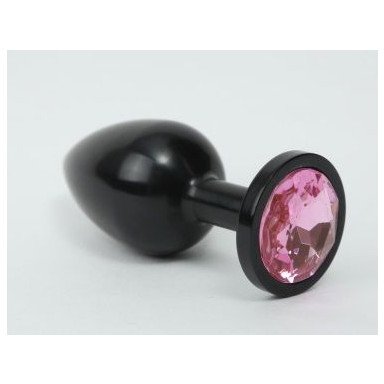 Чёрная анальная пробка с розовым стразом - 7,6 см., фото
