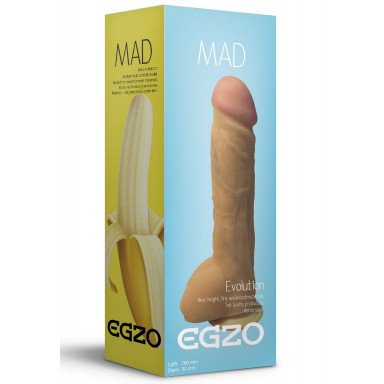 Большой реалистичный фаллоимитатор Mad Banana с мошонкой - 23,5 см., фото