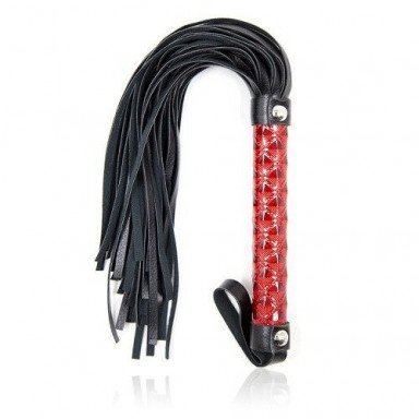 Многохвостовая черная плеть с красной ручкой - 40 см., фото
