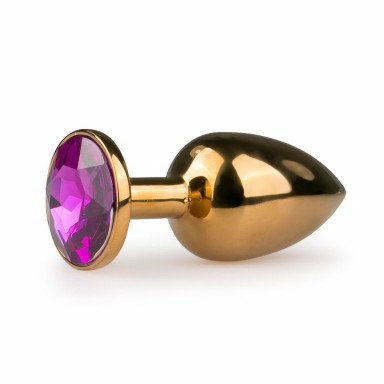 Золотистая анальная пробка с фиолетовым кристаллом Metal Butt Plug - 7,2 см., фото