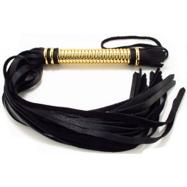 Чёрная кожаная плетка с золотистой рукоятью - 50 см., фото