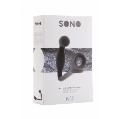 Чёрная анальная пробка с эрекционным кольцом SONO №2 - 11,4 см. фото 2