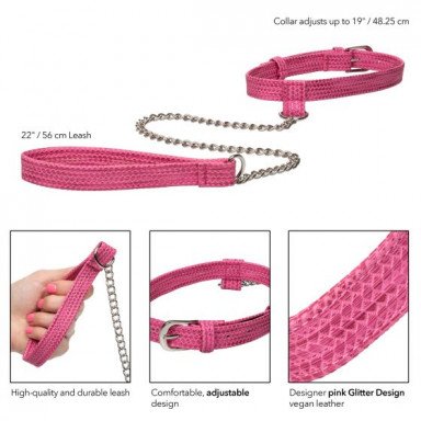 Розовый ошейник с поводком Tickle Me Pink Collar With Leash фото 3