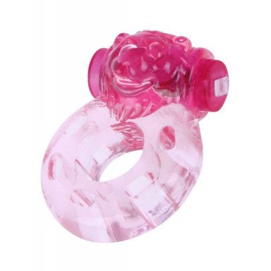 Розовое эрекционное кольцо «Медвежонок» с мини-вибратором, фото