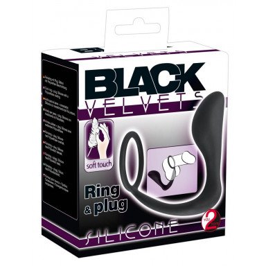Чёрное эрекционное кольцо с анальной пробкой Black Velvets Ring Plug фото 5