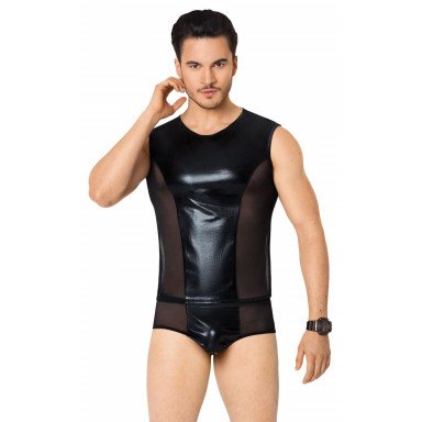 Соблазнительный костюм с wet-look вставками, M-L, черный, фото